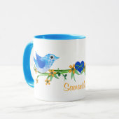 Papier Vögel Individuelle Name Tasse Blau (Vorderseite Links)