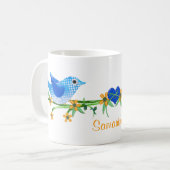 Papier Vögel Individuelle Name Tasse Blau (Vorderseite Links)
