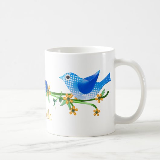 Papier Vögel Individuelle Name Tasse Blau (Rechts)