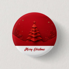 Papier-Weihnachtsbaum auf rotem Hintergrund Button