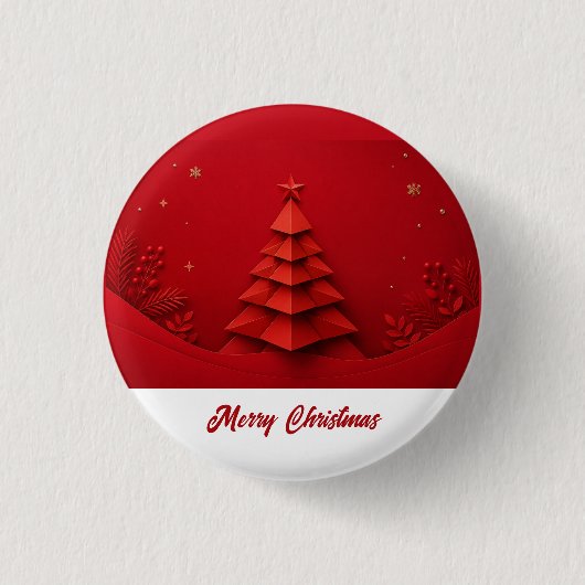 Papier-Weihnachtsbaum auf rotem Hintergrund Button (Vorderseite)