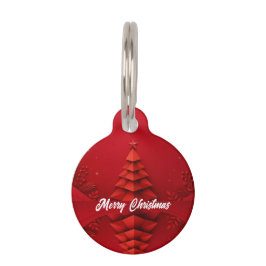 Papier-Weihnachtsbaum auf rotem Hintergrund Haustiermarke