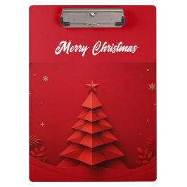 Papier-Weihnachtsbaum auf rotem Hintergrund Klemmbrett
