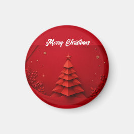 Papier-Weihnachtsbaum auf rotem Hintergrund Magnet