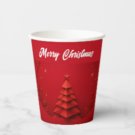 Papier-Weihnachtsbaum auf rotem Hintergrund Pappbecher