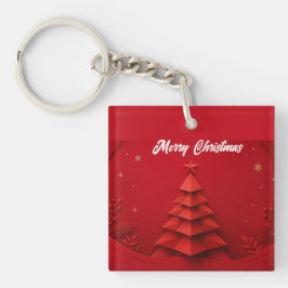 Papier-Weihnachtsbaum roter Hintergrund Schlüsselanhänger