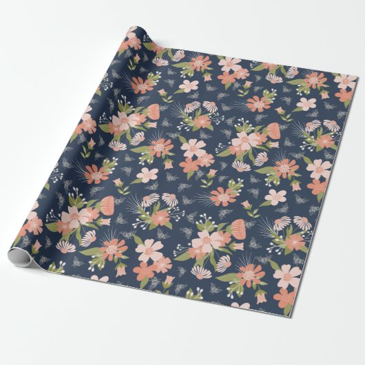 Papier zum Umschlag von Navy Blue & Blush Floral & Geschenkpapier (Ungerollt)