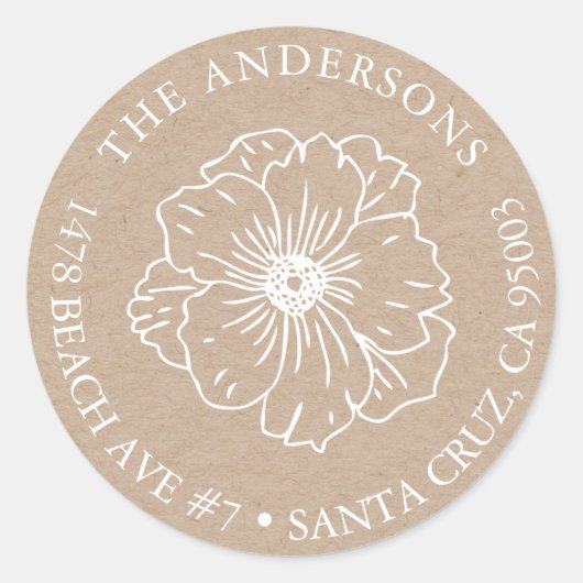 Papieradressaufkleber mit Blume Runder Aufkleber (Vorderseite)
