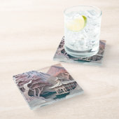 Papierausschnitt-Landschaft mit Pavillon-Glas-Unte Glasuntersetzer (Schrägansicht)