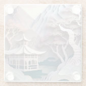 Papierausschnitt-Landschaft mit Pavillon-Glas-Unte Glasuntersetzer (Rückseite)