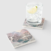 Papierausschnitt-Landschaft mit Pavillon-Stone-Unt Steinuntersetzer (Seitenansicht)