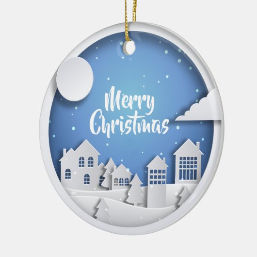 Papierausschnitt-Winter-Szene Keramik Ornament (Links)