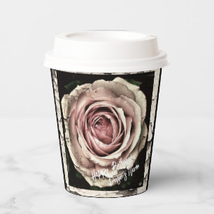 Papierbecher mit einer Vintage-Rose und Text HAMbW