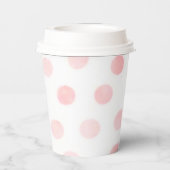 Papierbecher mit rosa und weißem Punkt, mit Deckel (Rückseite)