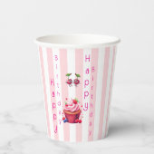 Papierbecher Rosa & Weiß gestreift Geburtstag (Rückseite)