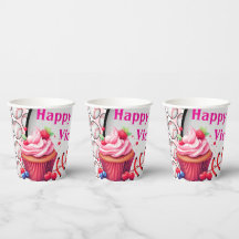 Papierbecher Rosa Weiße Streifen Geburtstag Baseba