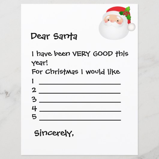 Papierblatt - Lieber Santa, ich hätte gerne... (Vorderseite)
