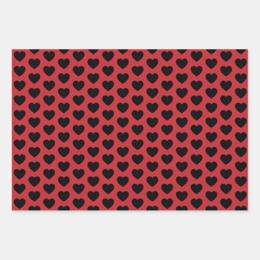 Papierblätter aus dunkelrotem und schwarzem Herz Geschenkpapier Set (Vorderseite 2)