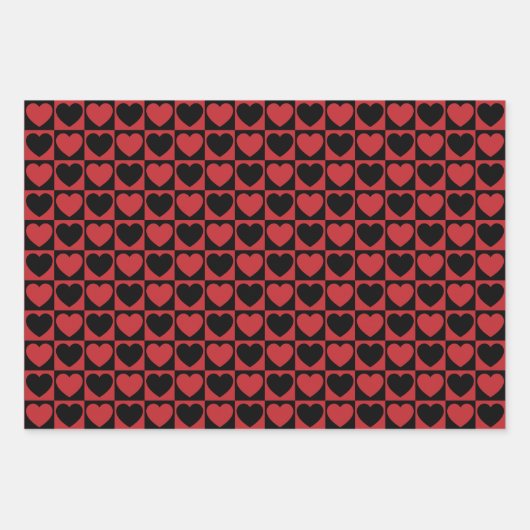 Papierblätter aus dunkelrotem und schwarzem Herz Geschenkpapier Set (Vorderseite)