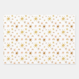 Papierblätter aus gelbem Sonnenschein und Regenbog Geschenkpapier Set