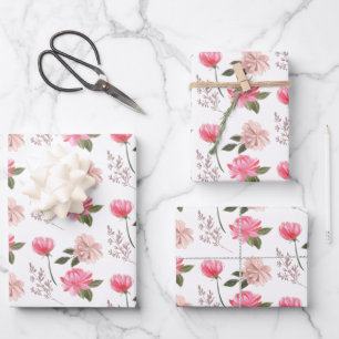 Papierblätter aus rosa Blume Geschenkpapier Set