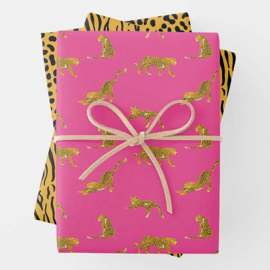 Papierblätter aus rosa und goldenem Leopard Geschenkpapier Set (Beispiel)