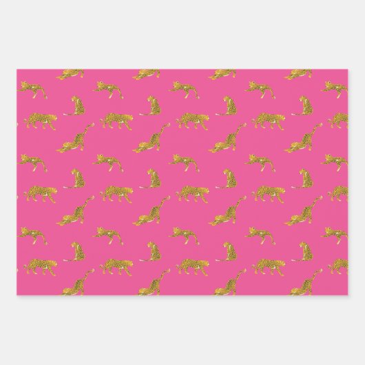 Papierblätter aus rosa und goldenem Leopard Geschenkpapier Set (Vorderseite)