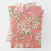 Papierblätter aus rosa und grünem Blumenmuster Geschenkpapier Set (Beispiel)