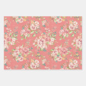Papierblätter aus rosa und grünem Blumenmuster Geschenkpapier Set (Vorderseite)