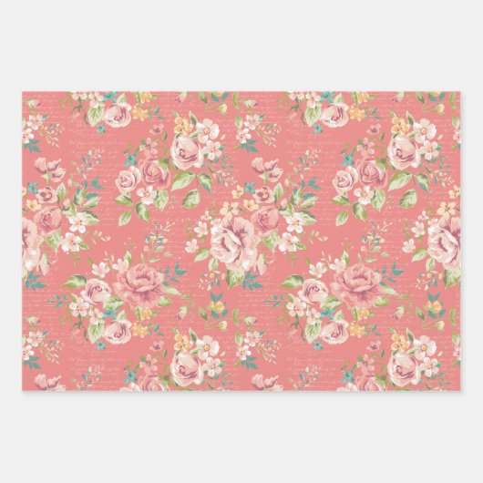 Papierblätter aus rosa und grünem Blumenmuster Geschenkpapier Set (Vorderseite)