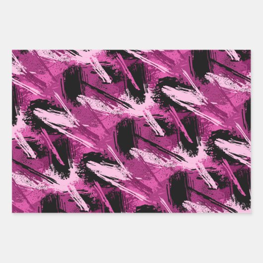 Papierblätter aus rosa und schwarzem Pinsel Geschenkpapier Set (Vorderseite 3)