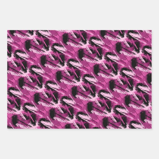 Papierblätter aus rosa und schwarzem Pinsel Geschenkpapier Set (Vorderseite 2)