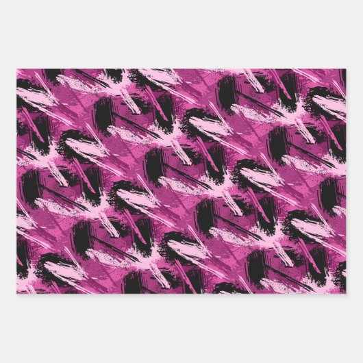 Papierblätter aus rosa und schwarzem Pinsel Geschenkpapier Set (Vorderseite)