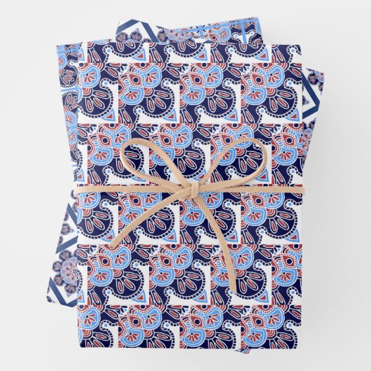 Papierblätter, blau gefliest, Set 3 Geschenkpapier Set (Beispiel)