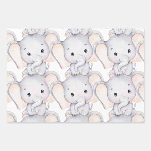 Papierblätter für Baby Elephant & Blume Geschenkpapier Set (Vorderseite)