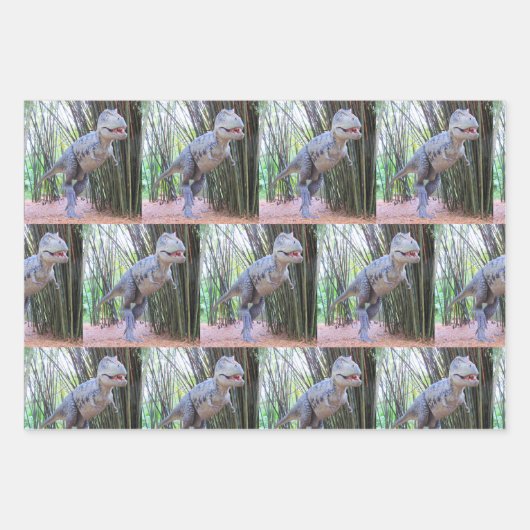 Papierblätter für Dinosaurier - 3 Designs Geschenkpapier Set (Vorderseite)