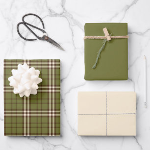 Papierblätter für grüne Tartan Geschenkpapier Set