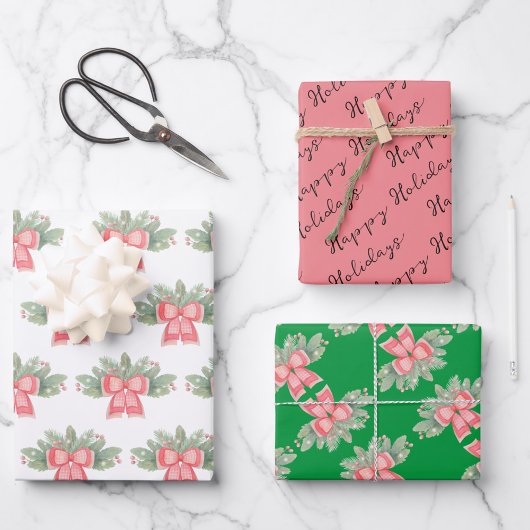 Papierblätter für Holly, Evergreen und Red Bow Geschenkpapier Set