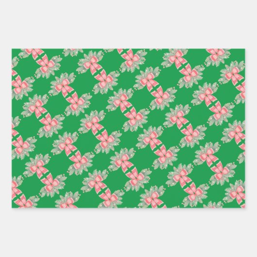 Papierblätter für Holly, Evergreen und Red Bow Geschenkpapier Set (Vorderseite 3)