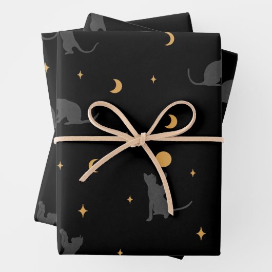 Papierblätter für Katzen und Mond Geschenkpapier Set (Beispiel)