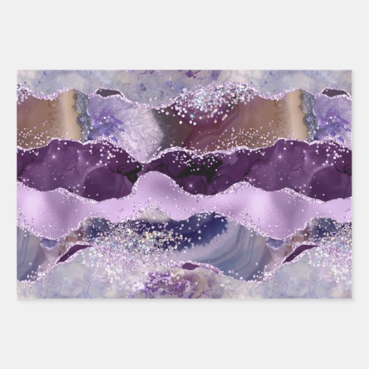 Papierblätter für Lila rosa Glitzer Geschenkpapier Set (Vorderseite 3)