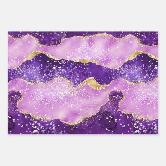 Papierblätter für Lila rosa Glitzer Geschenkpapier Set (Vorderseite 2)