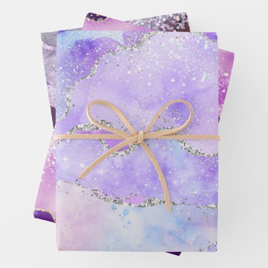 Papierblätter für Lila rosa Glitzer Geschenkpapier Set (Beispiel)