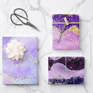 Papierblätter für Lila rosa Glitzer Geschenkpapier Set