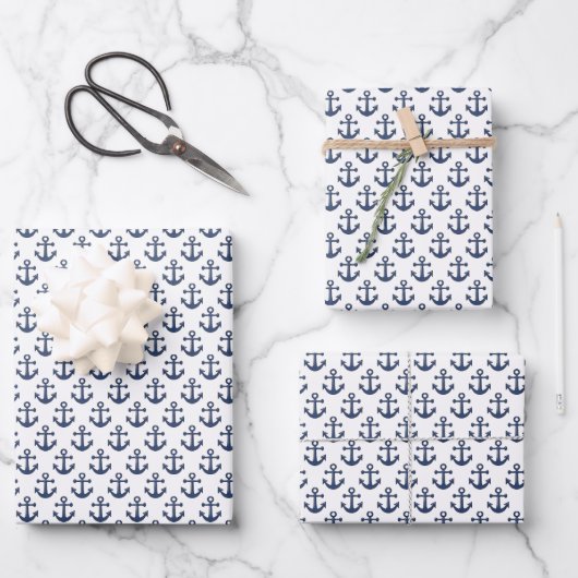 Papierblätter für Navy und White Anchors Geschenkpapier Set (Vorderseite)