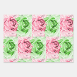 Papierblätter für rosa und grüne Rose Geschenkpapier Set