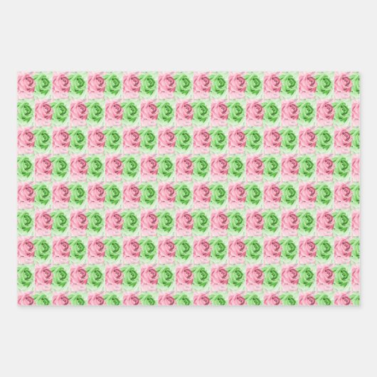 Papierblätter für rosa und grüne Rose Geschenkpapier Set (Vorderseite)