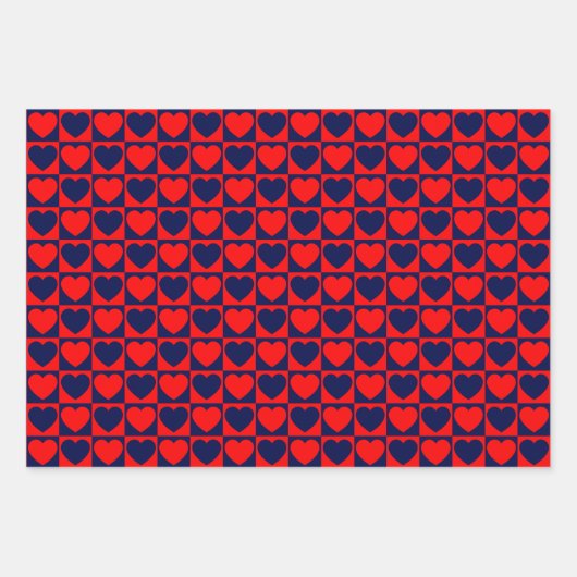 Papierblätter für Rot- und Navy-Blauer Herz Geschenkpapier Set (Vorderseite)