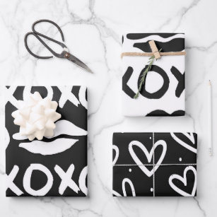 Papierblätter für schwarze und weiße Xoxo-Lippen Geschenkpapier Set
