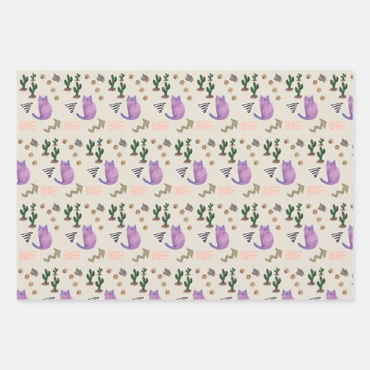 Papierblätter Katzenfisch Kakteen Meow Geschenkpapier Set (Vorderseite 2)